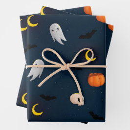 Halloween Wrapping Paper Flat Sheet Pumpkins Ghost Geschenkpapier Set