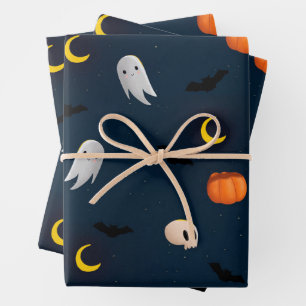 Halloween Wrapping Paper Flat Sheet Pumpkins Ghost Geschenkpapier Set