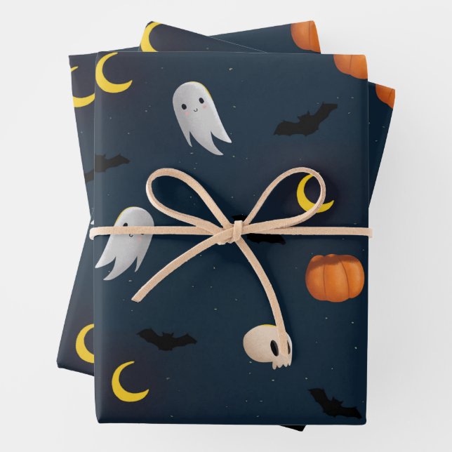 Halloween Wrapping Paper Flat Sheet Pumpkins Ghost Geschenkpapier Set (Beispiel)
