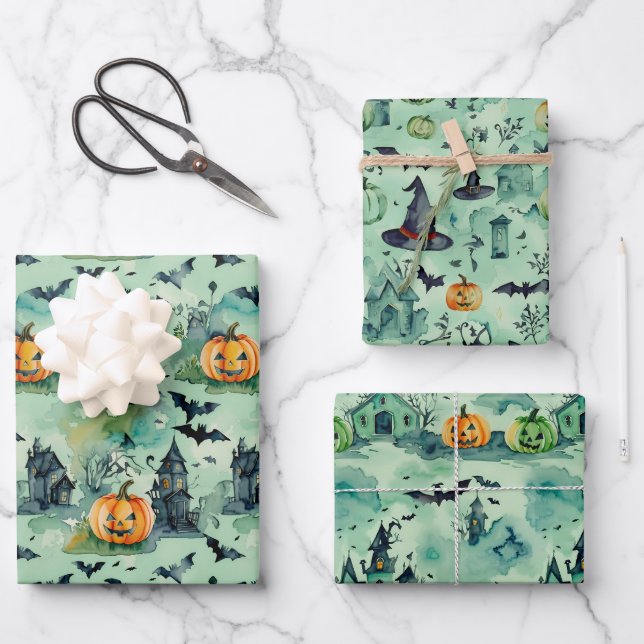 Halloween Wrapping Paper Flat Sheet Set 3 Geschenkpapier Set (Vorderseite)
