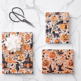 Halloween Wrapping Paper Flat Sheet Set 3 Geschenkpapier Set