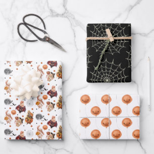 Halloween Wrapping Paper Flat Sheet Set 3 Geschenkpapier Set