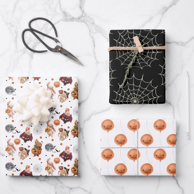 Halloween Wrapping Paper Flat Sheet Set 3 Geschenkpapier Set (Vorderseite)