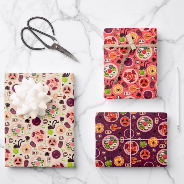Halloween Wrapping Paper Flat Sheet Set 3 Geschenkpapier Set (Vorderseite)