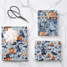 Halloween Wrapping Paper Flat Sheet Set 3 Geschenkpapier Set