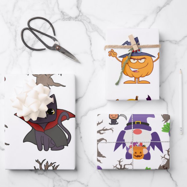 Halloween Wrapping Paper Flat Sheet Set 3 Geschenkpapier Set (Vorderseite)