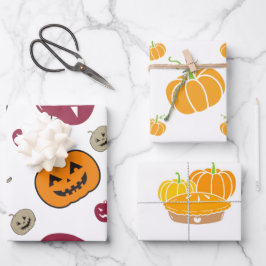 Halloween Wrapping Paper Flat Sheet Set 3 Geschenkpapier Set