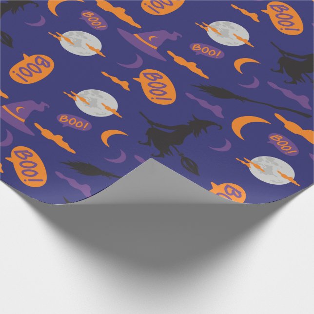 Halloween Wrapping Paper: Hexe, Broom und Mond Geschenkpapier (Ecke)