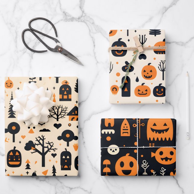 Halloween Wrapping Paper Sheets Set 3 Geschenkpapier Set (Vorderseite)