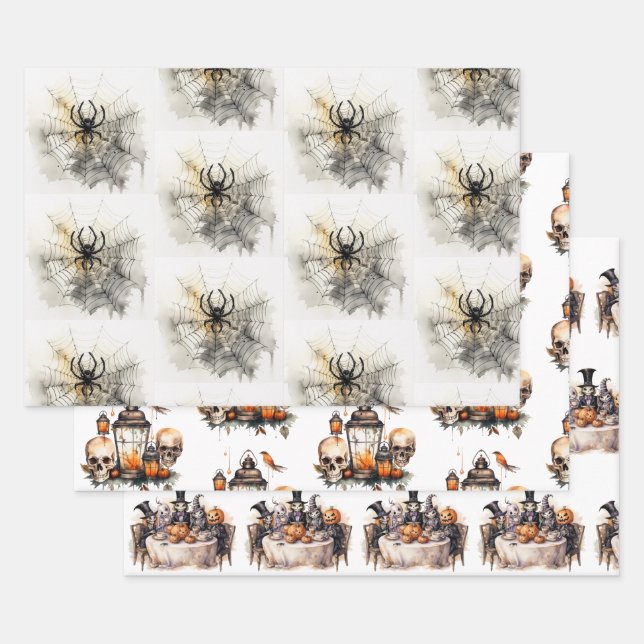 Halloween Wrapping Paper Skulls spinnen ghouls Geschenkpapier Set (Set)