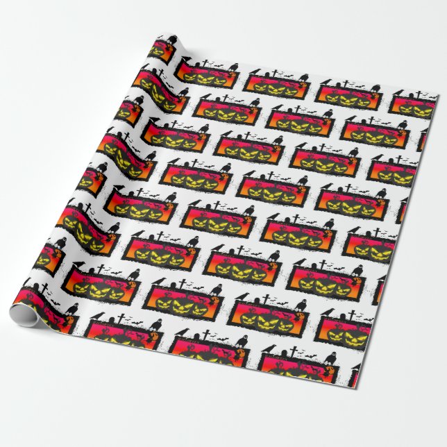 Halloween Wrapping Paper (weißer Hintergrund) Geschenkpapier (Ungerollt)