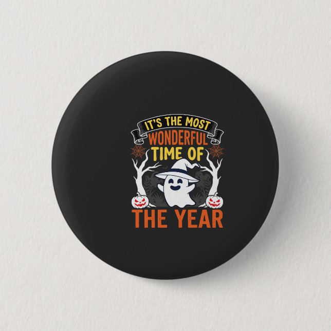 Halloween Wundervolle Zeit Geist und Kürbis Vintag Button (Vorderseite)