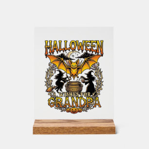 Halloween-Wünsche Opa Fledermaus Hexen Kessel_1 Acrylschild