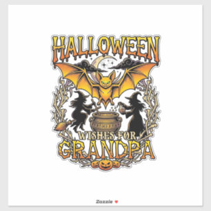 Halloween-Wünsche Opa Fledermaus Hexen Kessel_1 Aufkleber