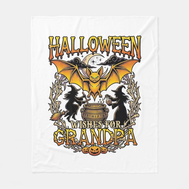Halloween-Wünsche Opa Fledermaus Hexen-Kessel_1 Fleecedecke (Vorderseite)