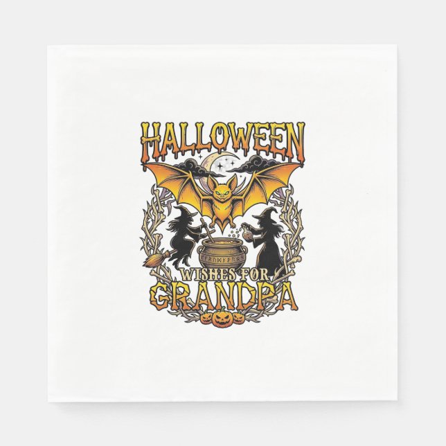 Halloween-Wünsche Opa Fledermaus Hexen-Kessel_1 Serviette (Vorderseite)