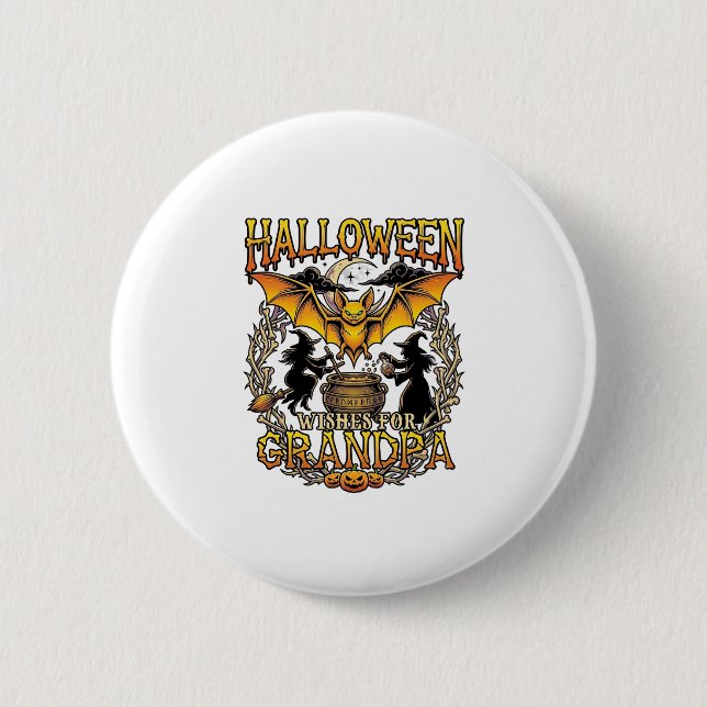 Halloween-Wünsche Opa Fledermaus Hexenkessel_1 Button (Vorderseite)
