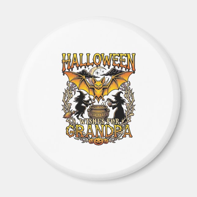 Halloween-Wünsche Opa Fledermaus Hexenkessel_1 Magnet (Vorne)