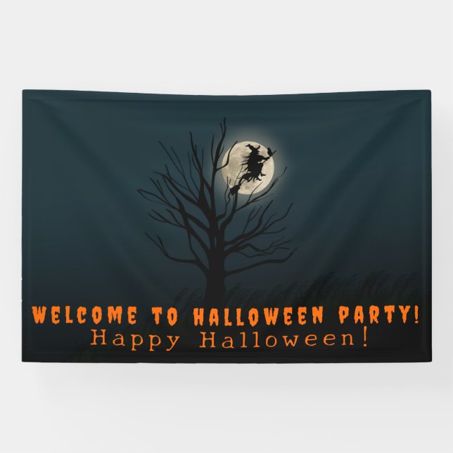 Halloween wünscht Hexenmondbaum Banner (Horizontal)