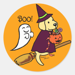 Halloween Yellow Labrador Cartoon 1 Runder Aufkleber