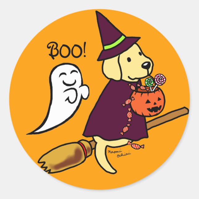 Halloween Yellow Labrador Cartoon 1 Runder Aufkleber (Vorderseite)