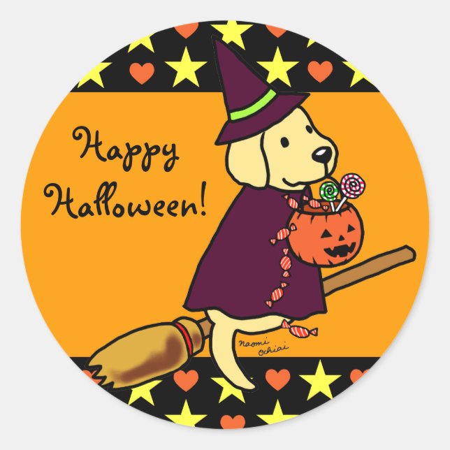 Halloween Yellow Labrador Cartoon 1 Runder Aufkleber (Vorderseite)