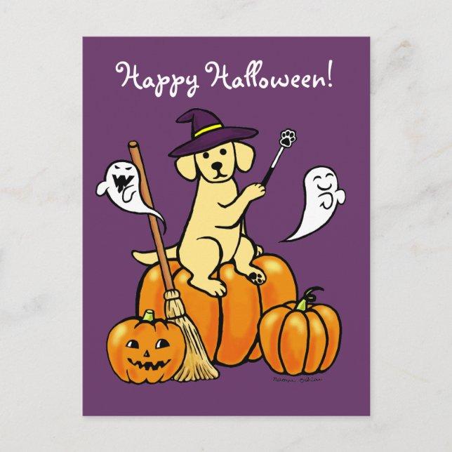 Halloween Yellow Labrador Cartoon 2 Postkarte (Vorderseite)