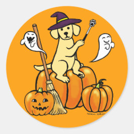 Halloween Yellow Labrador Cartoon 2 Runder Aufkleber