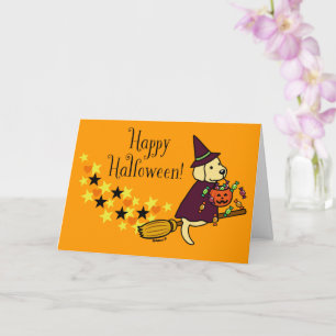Halloween Yellow Labrador und Broom Karte