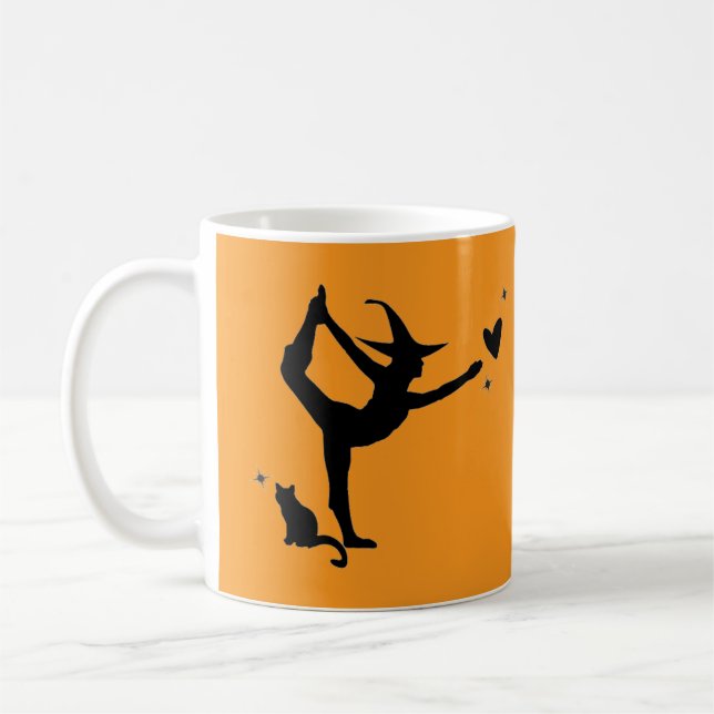 Halloween Yoga Orange Black Cat Heart Modern Kaffeetasse (Links)