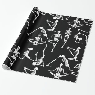Halloween yoga skeletts schwarz geschenkpapier