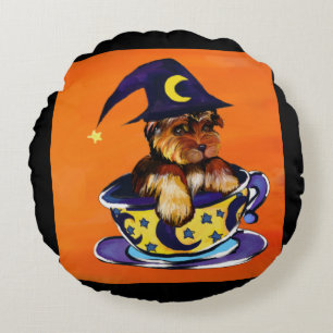 Halloween Yorkie Poo Rundes Kissen
