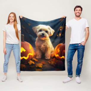 Halloween Yorkipoo mit Kürbissen Gruselig Fleecedecke