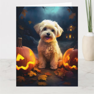 Halloween Yorkipoo mit Kürbissen Gruselig Karte