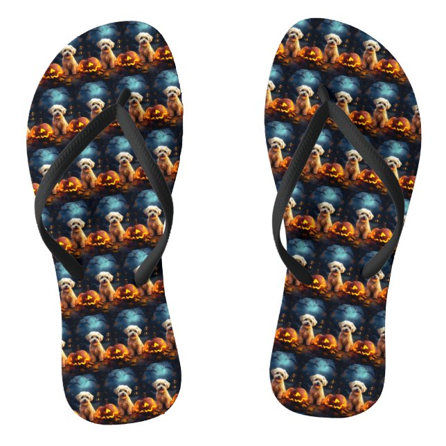 Halloween Yorkipoo mit Pumpkins Beängstigend Flip Flops (Fußbett)