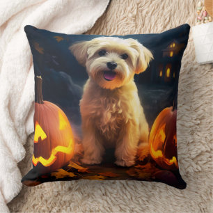 Halloween Yorkipoo mit Pumpkins Beängstigend Kissen