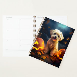 Halloween Yorkipoo mit Pumpkins Beängstigend Planer