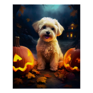 Halloween Yorkipoo mit Pumpkins Beängstigend Poster
