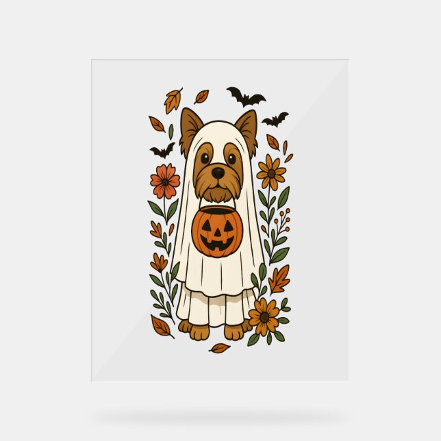 Halloween Yorkshire Terrier Blume Halloween Acrylschild (Vorderseite)