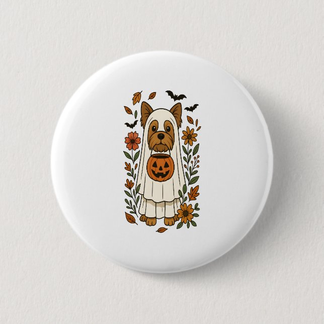 Halloween Yorkshire Terrier Blume Halloween Button (Vorderseite)