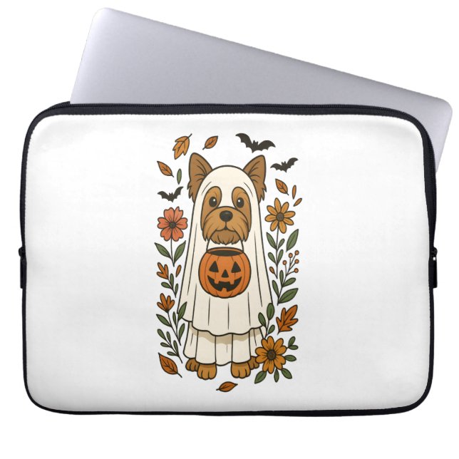 Halloween Yorkshire Terrier Blume Halloween Laptopschutzhülle (Vorderseite)