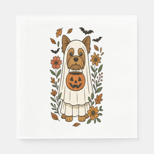 Halloween Yorkshire Terrier Blume Halloween Serviette (Vorderseite)
