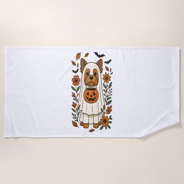 Halloween Yorkshire Terrier Blume Halloween Strandtuch (Vorderseite)