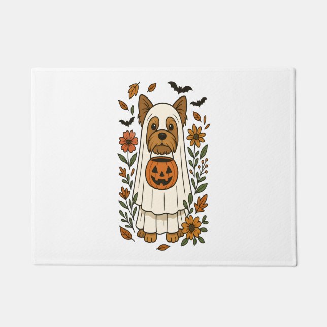 Halloween Yorkshire Terrier Blumen Halloween Fußmatte (Vorderseite)