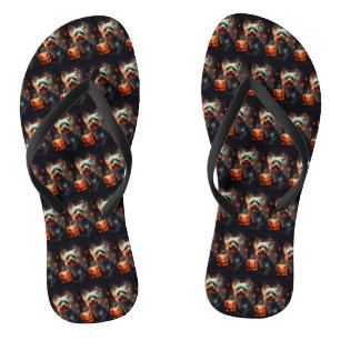 Halloween Yorkshire Terrier mit Pumpkins Beängstig Flip Flops