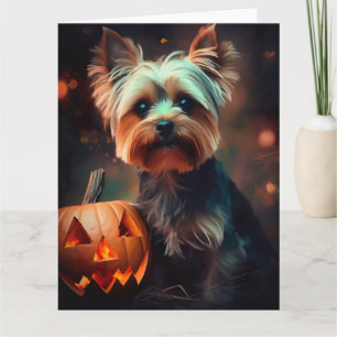 Halloween Yorkshire Terrier mit Pumpkins Beängstig Karte