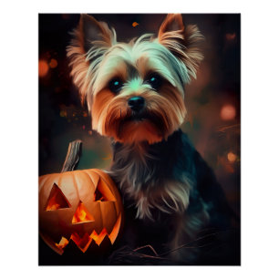 Halloween Yorkshire Terrier mit Pumpkins Beängstig Poster
