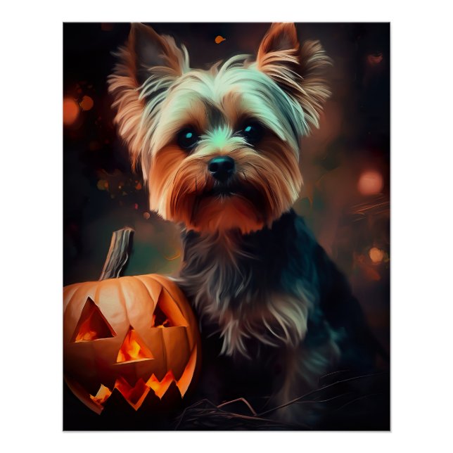 Halloween Yorkshire Terrier mit Pumpkins Beängstig Poster (Vorderseite)