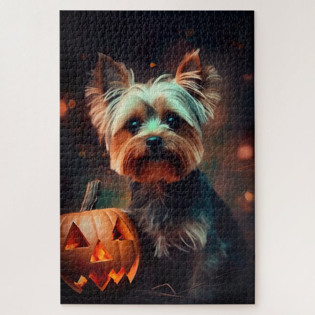 Halloween Yorkshire Terrier mit Pumpkins Beängstig Puzzle (Vertikal)