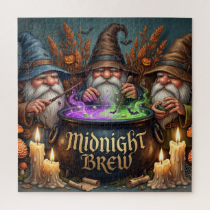 Halloween-Zauberer-Gnome-Mitternachts-Bräu-Kessel Puzzle